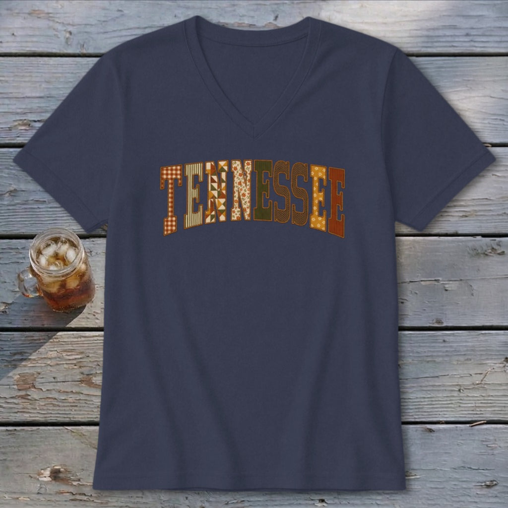 Tennessee Faux Embroidery Letters V-neck