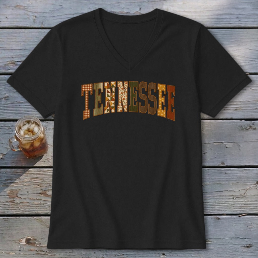 Tennessee Faux Embroidery Letters V-neck