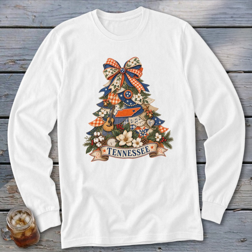Tennessee Faux Patchwork Christmas Tree Long Sleeve Tee