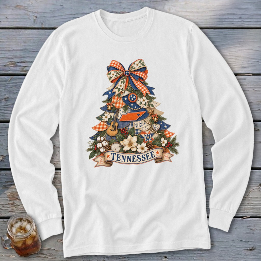 Tennessee Faux Patchwork Christmas Tree Long Sleeve Tee