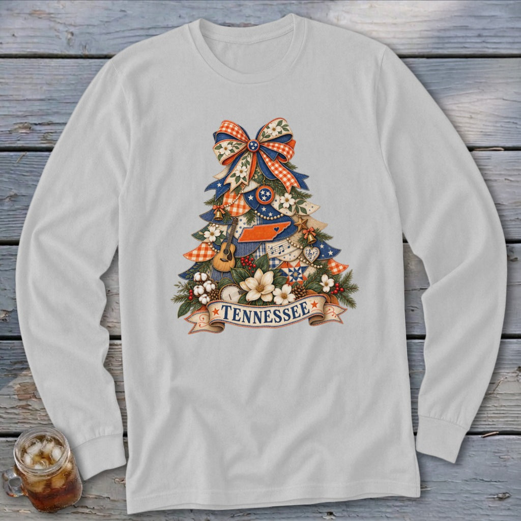 Tennessee Faux Patchwork Christmas Tree Long Sleeve Tee