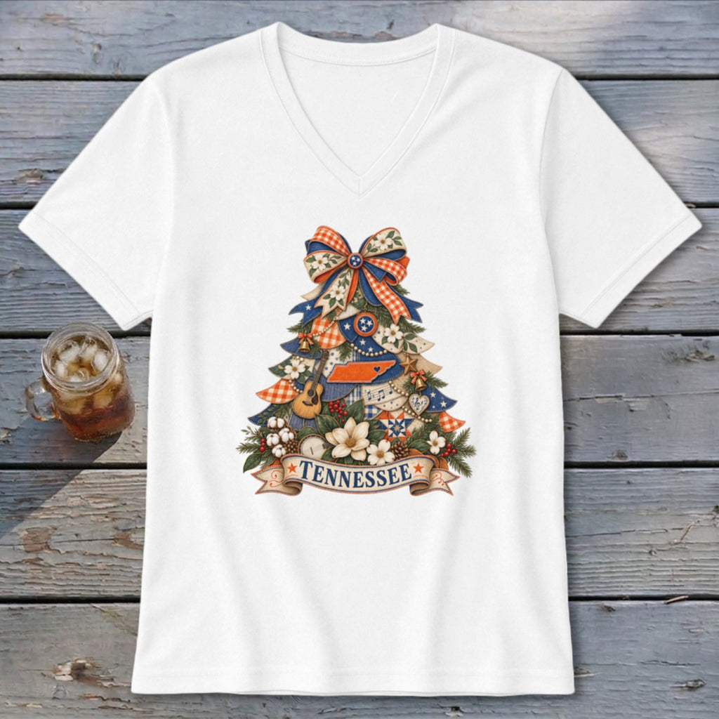 Tennessee Faux Patchwork Christmas Tree V-neck