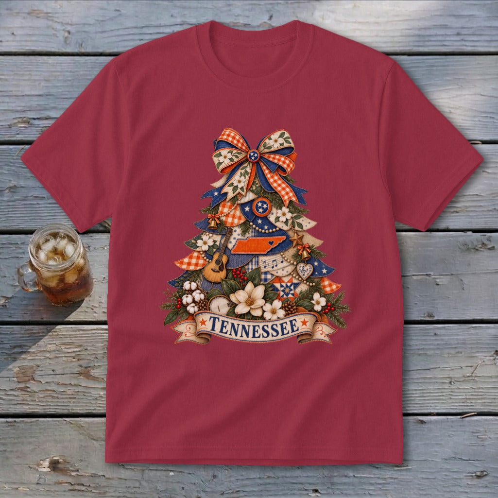 Tennessee Faux Patchwork Christmas Tree Youth Tee
