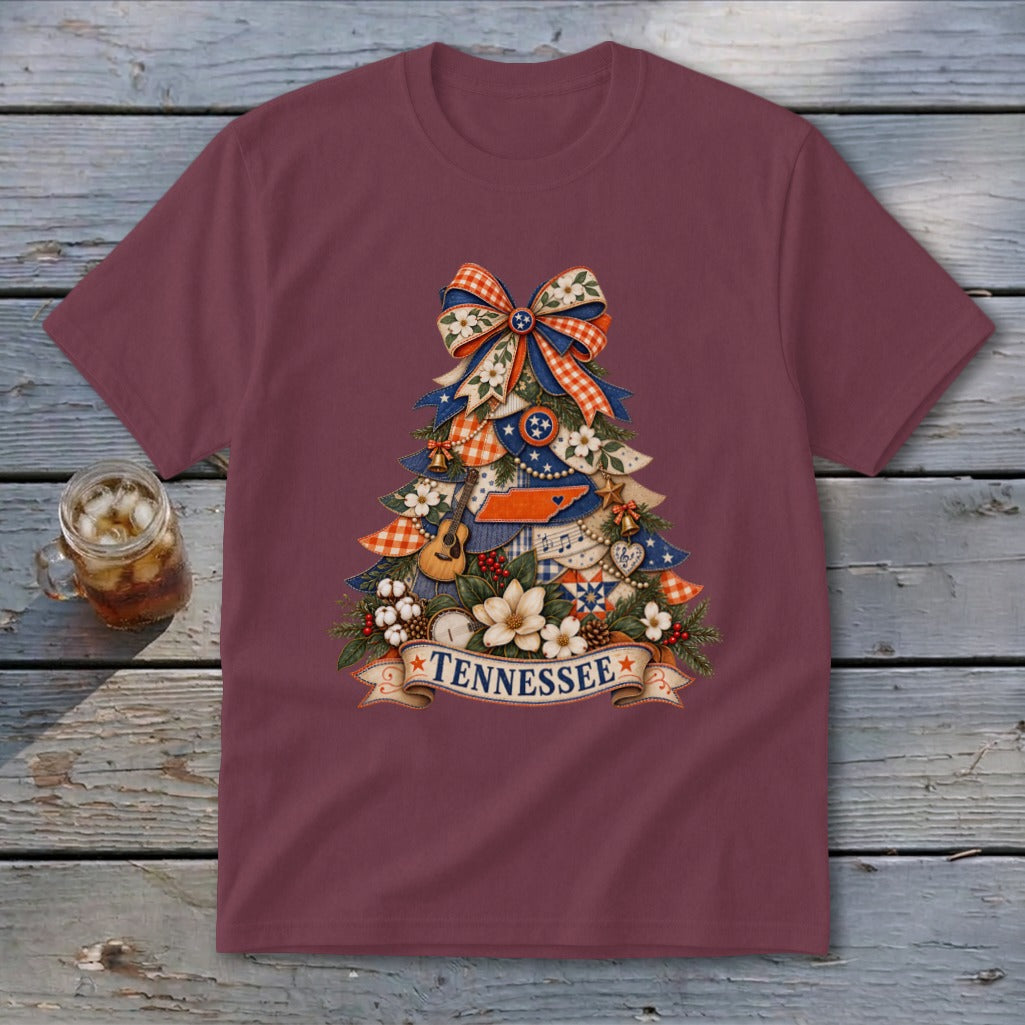 Tennessee Faux Patchwork Christmas Tree Youth Tee