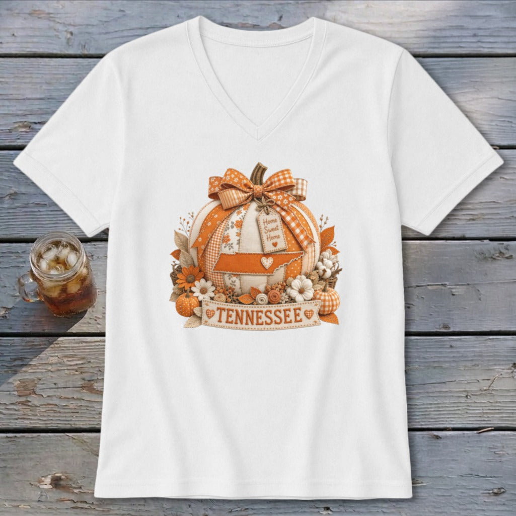 Tennessee Faux Patchwork Pumpkin V-neck