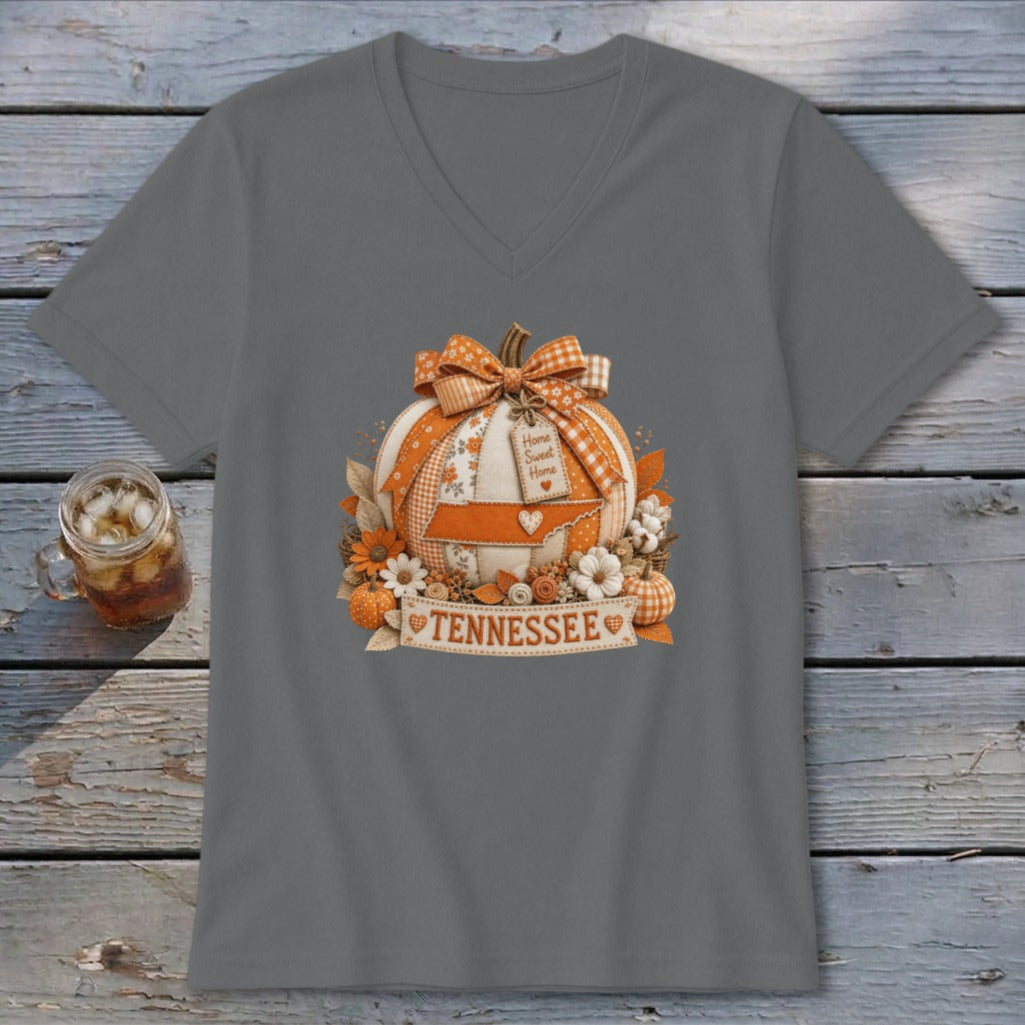 Tennessee Faux Patchwork Pumpkin V-neck