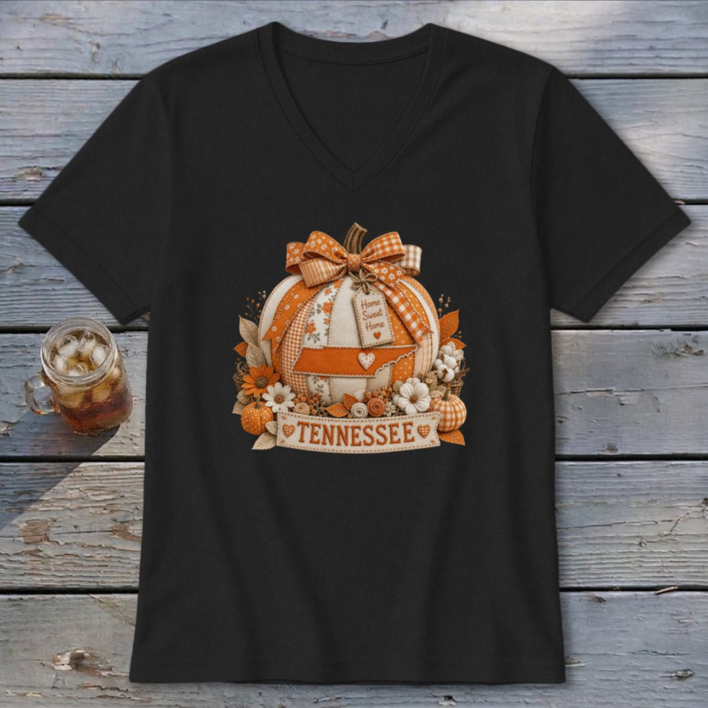 Tennessee Faux Patchwork Pumpkin V-neck