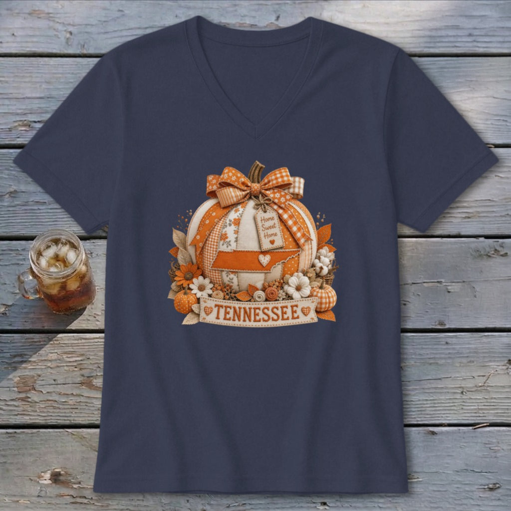 Tennessee Faux Patchwork Pumpkin V-neck