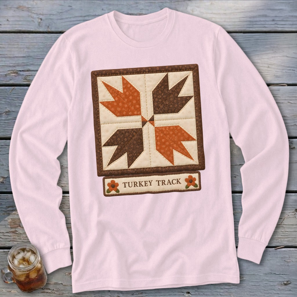 Turkey Track Faux Quilt Block Long Sleeve Tee