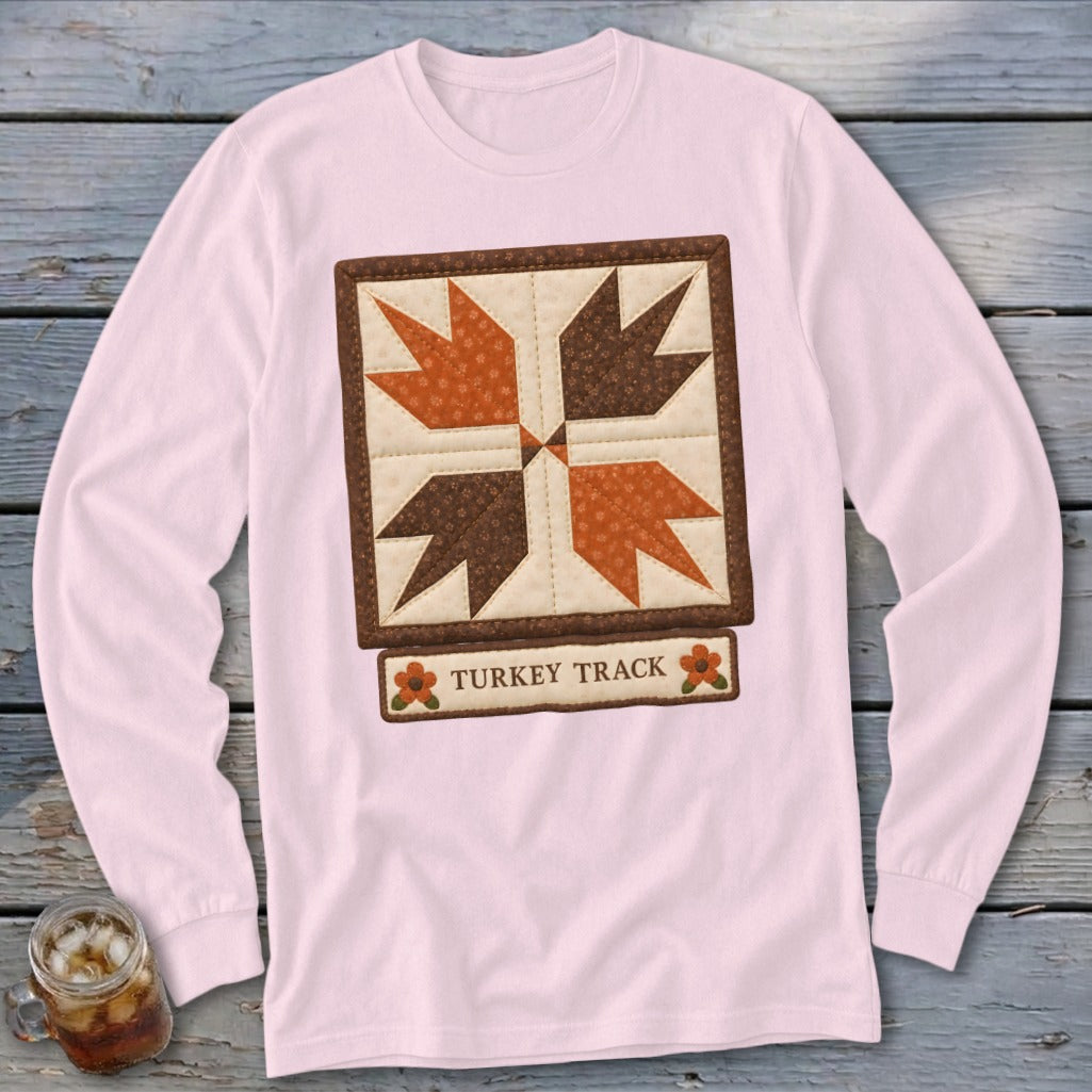 Turkey Track Faux Quilt Block Long Sleeve Tee