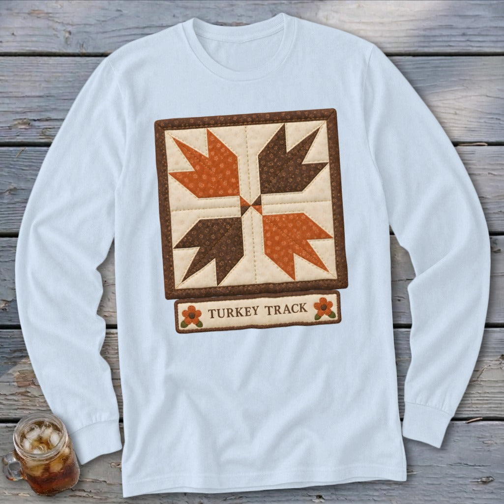 Turkey Track Faux Quilt Block Long Sleeve Tee