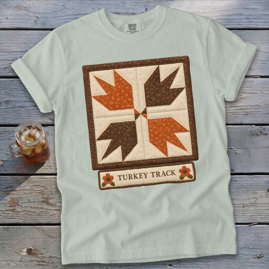 Turkey Track Faux Quilt Block Signature Tee