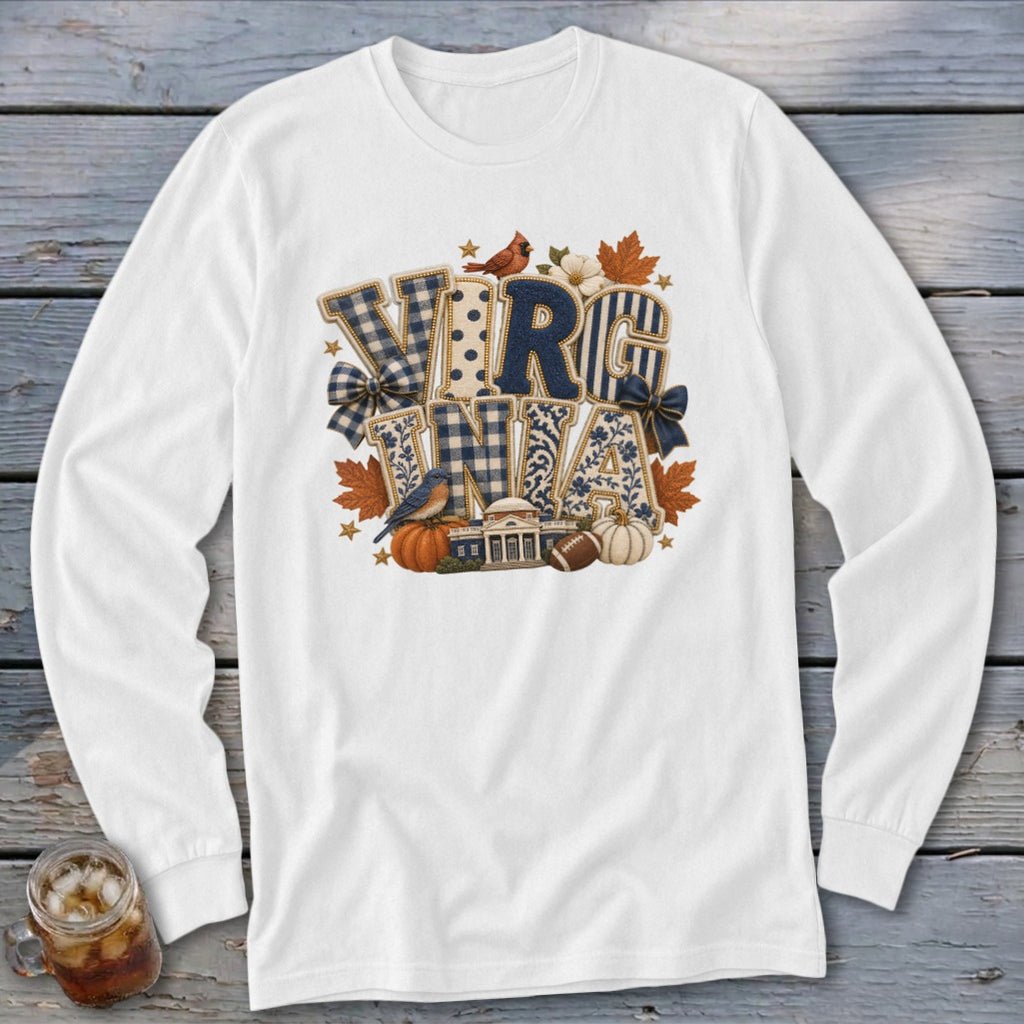 Virginia Faux Chenille Fall Patch Long Sleeve Tee