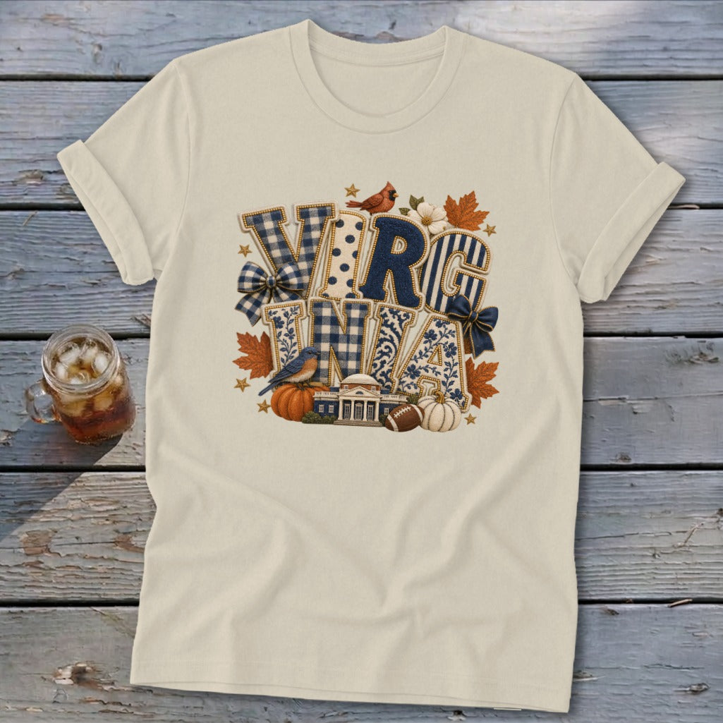 Virginia Faux Chenille Fall Patch Softstyle Tee