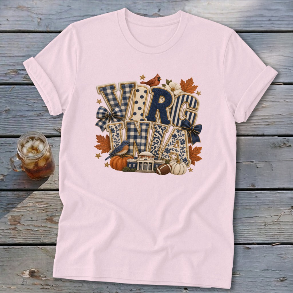 Virginia Faux Chenille Fall Patch Softstyle Tee