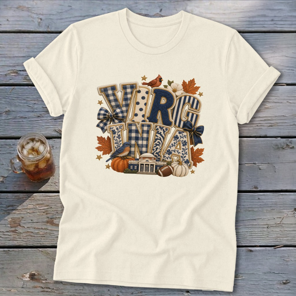 Virginia Faux Chenille Fall Patch Softstyle Tee