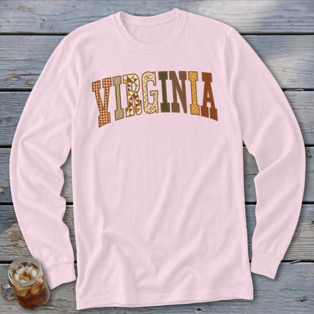 Virginia Faux Embroidery Letters Long Sleeve Tee