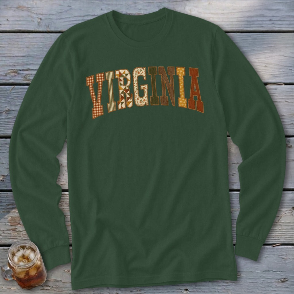 Virginia Faux Embroidery Letters Long Sleeve Tee