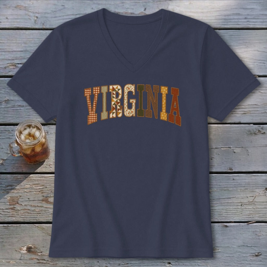Virginia Faux Embroidery Letters V-neck