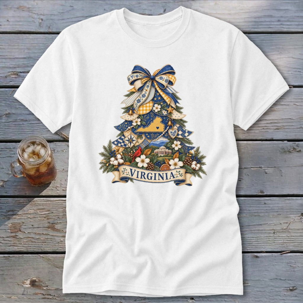 Virginia Faux Patchwork Christmas Tree Classic Tee