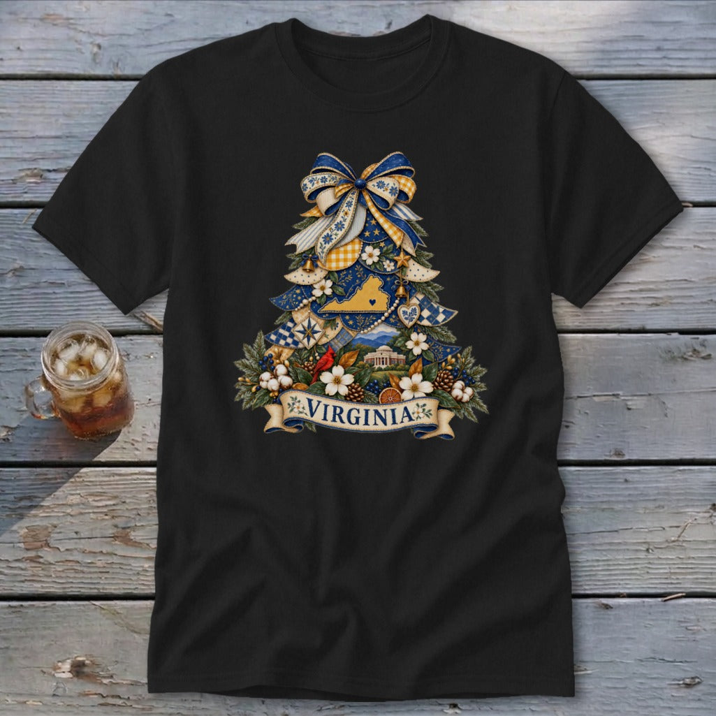Virginia Faux Patchwork Christmas Tree Classic Tee