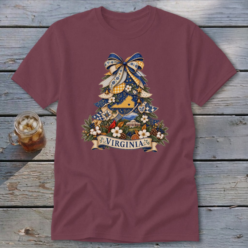 Virginia Faux Patchwork Christmas Tree Classic Tee
