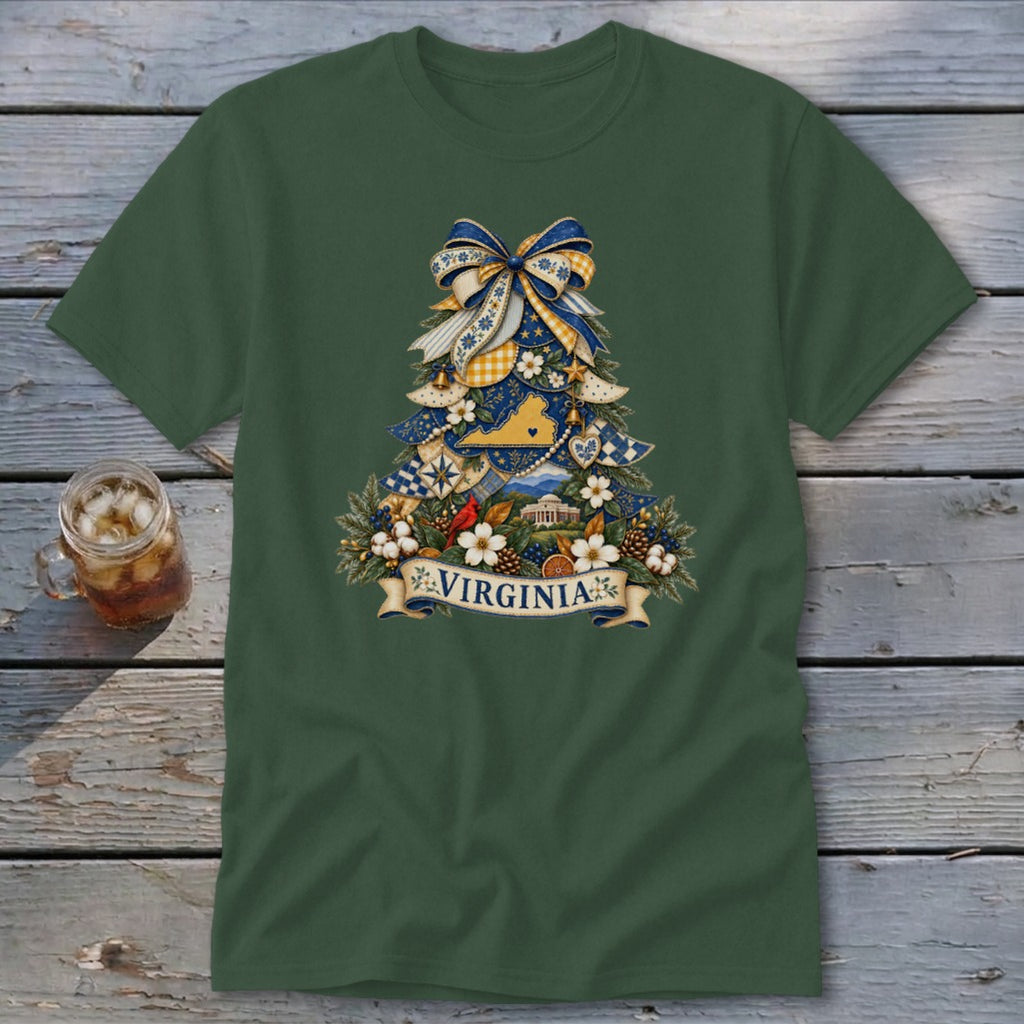 Virginia Faux Patchwork Christmas Tree Classic Tee