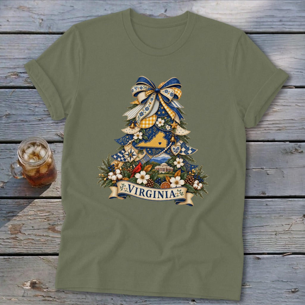 Virginia Faux Patchwork Christmas Tree Softstyle Tee