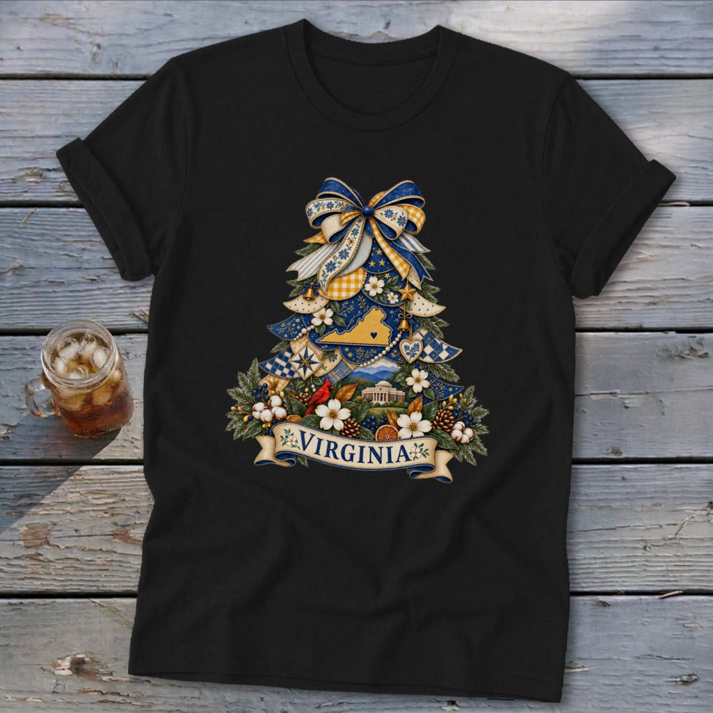 Virginia Faux Patchwork Christmas Tree Softstyle Tee