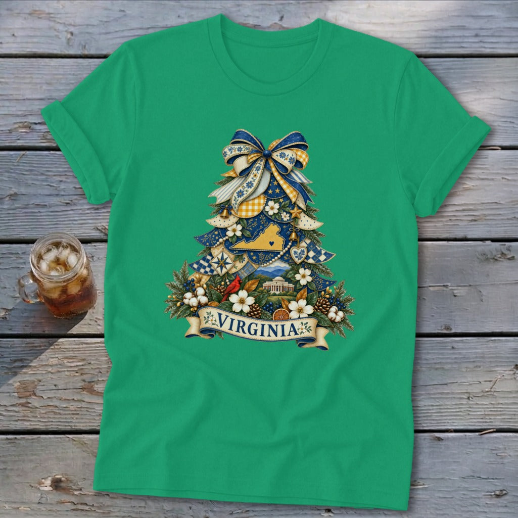 Virginia Faux Patchwork Christmas Tree Softstyle Tee