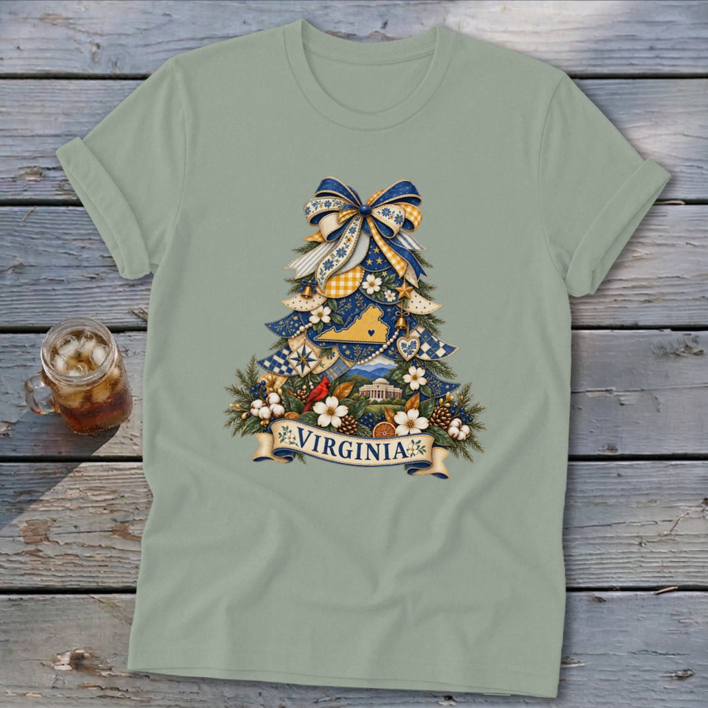 Virginia Faux Patchwork Christmas Tree Softstyle Tee