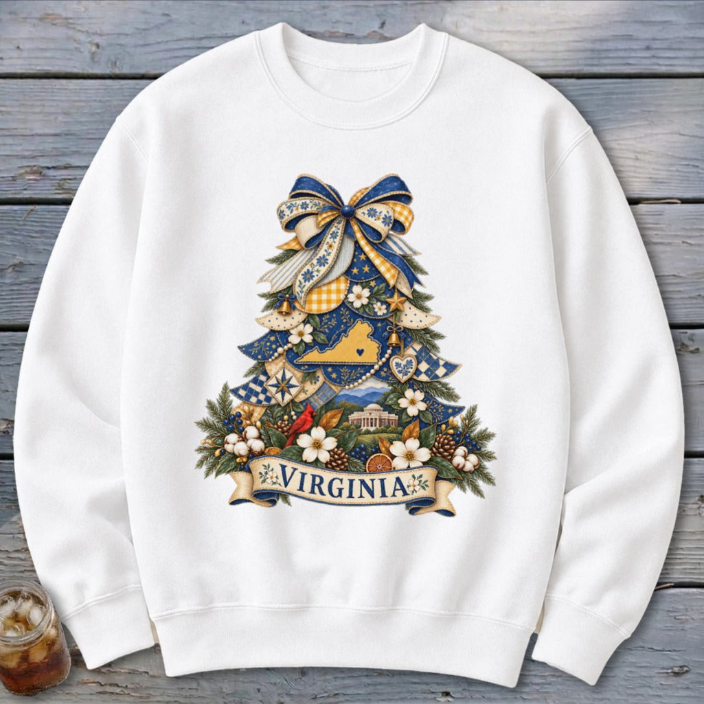 Virginia Faux Patchwork Christmas Tree Sweatshirt