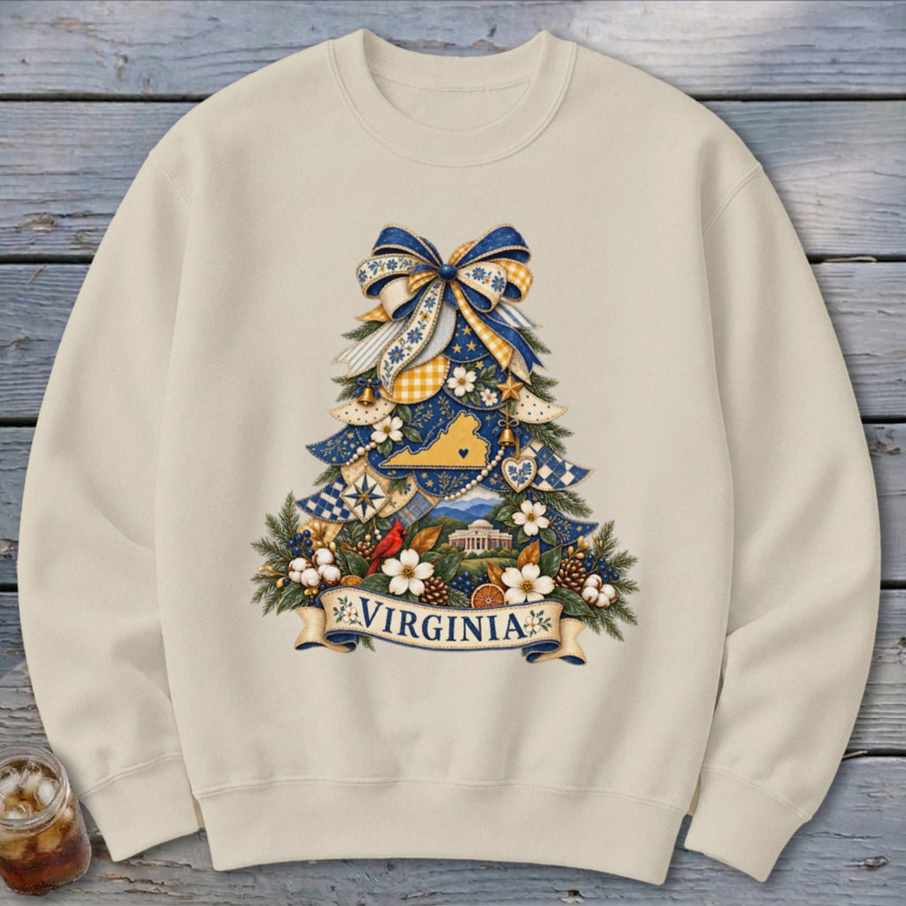 Virginia Faux Patchwork Christmas Tree Sweatshirt