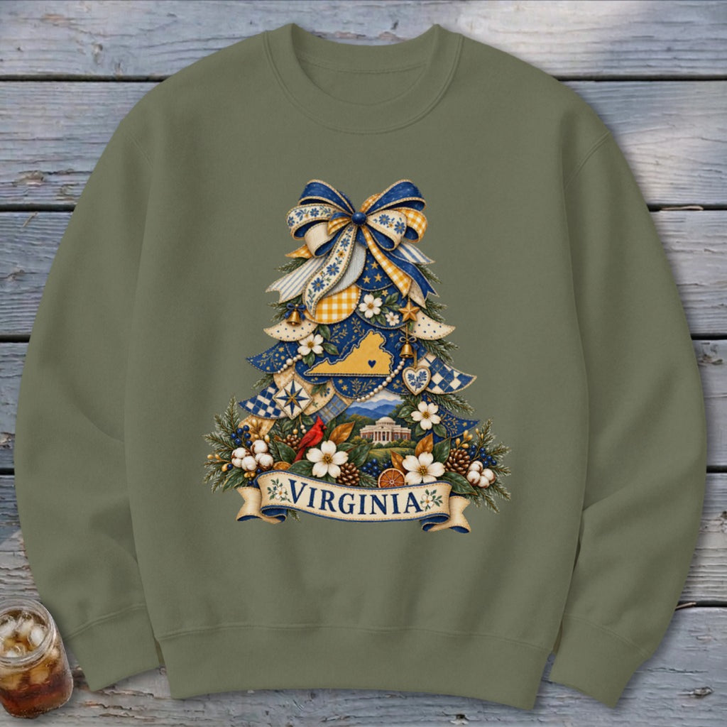 Virginia Faux Patchwork Christmas Tree Sweatshirt