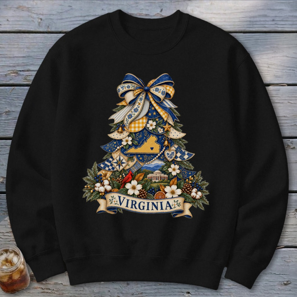 Virginia Faux Patchwork Christmas Tree Sweatshirt