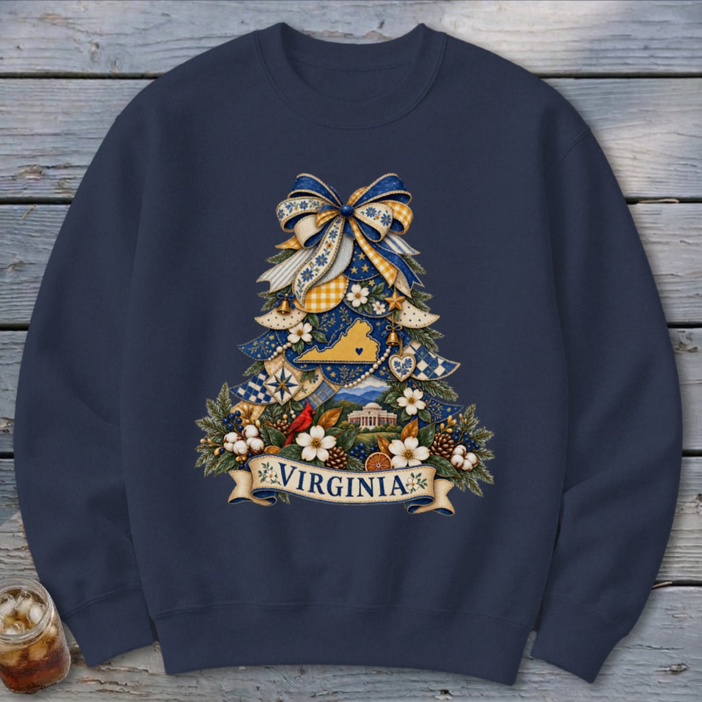 Virginia Faux Patchwork Christmas Tree Sweatshirt