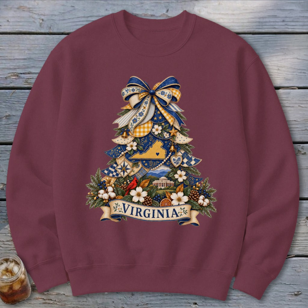 Virginia Faux Patchwork Christmas Tree Sweatshirt