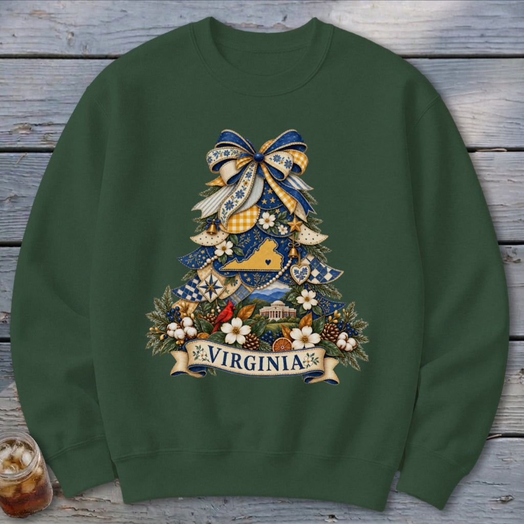 Virginia Faux Patchwork Christmas Tree Sweatshirt