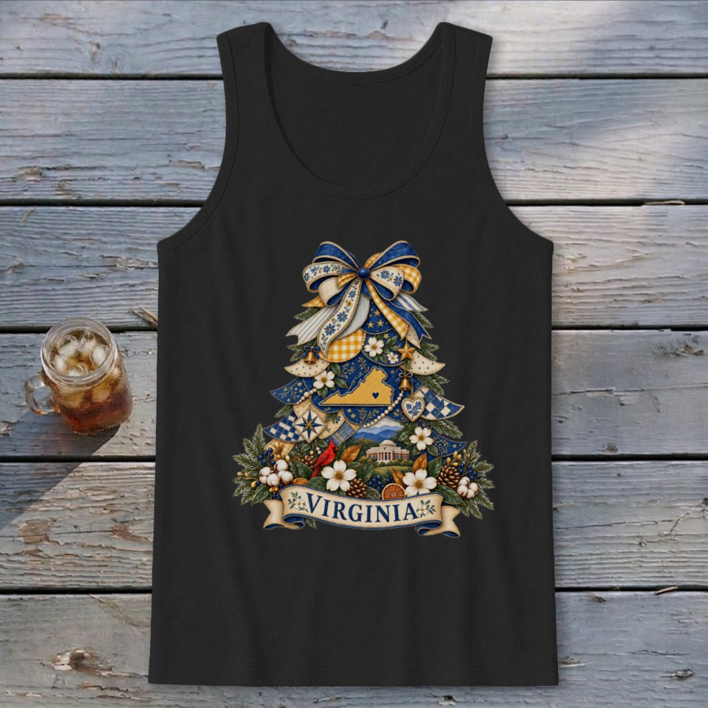 Virginia Faux Patchwork Christmas Tree Tank Top
