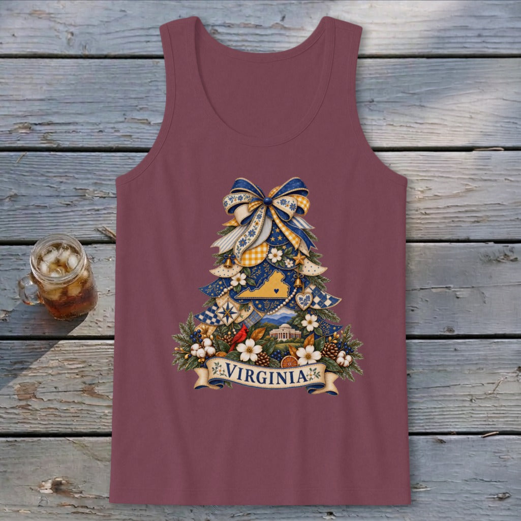 Virginia Faux Patchwork Christmas Tree Tank Top