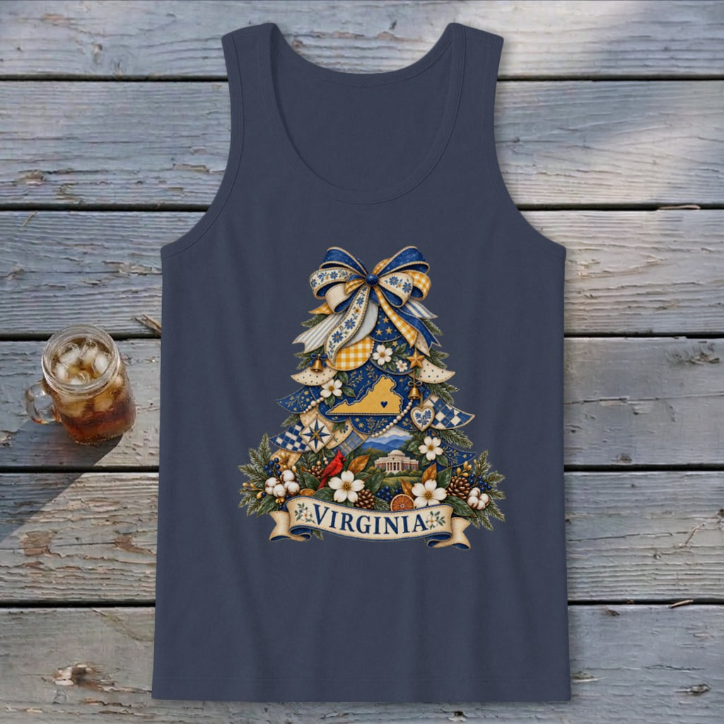 Virginia Faux Patchwork Christmas Tree Tank Top