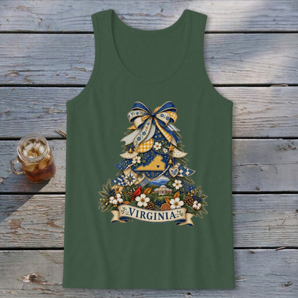 Virginia Faux Patchwork Christmas Tree Tank Top