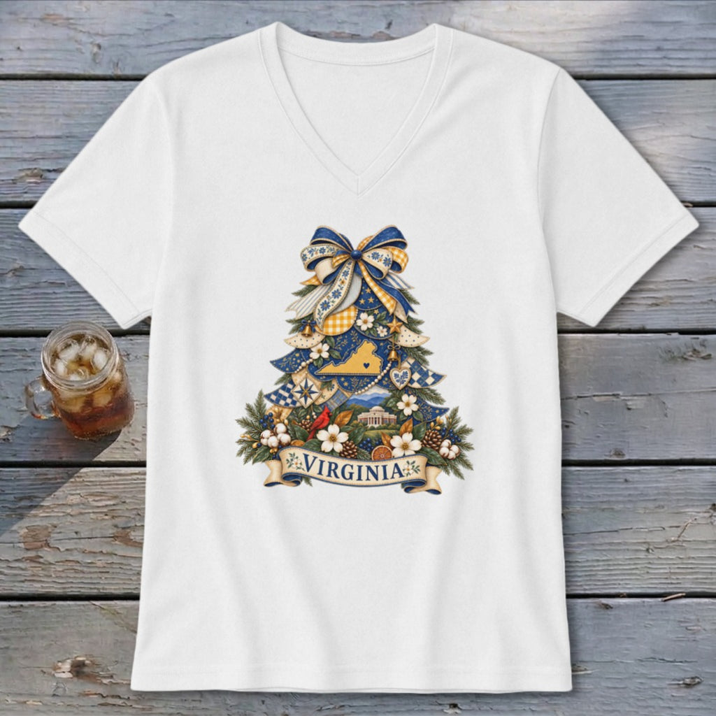 Virginia Faux Patchwork Christmas Tree V-neck