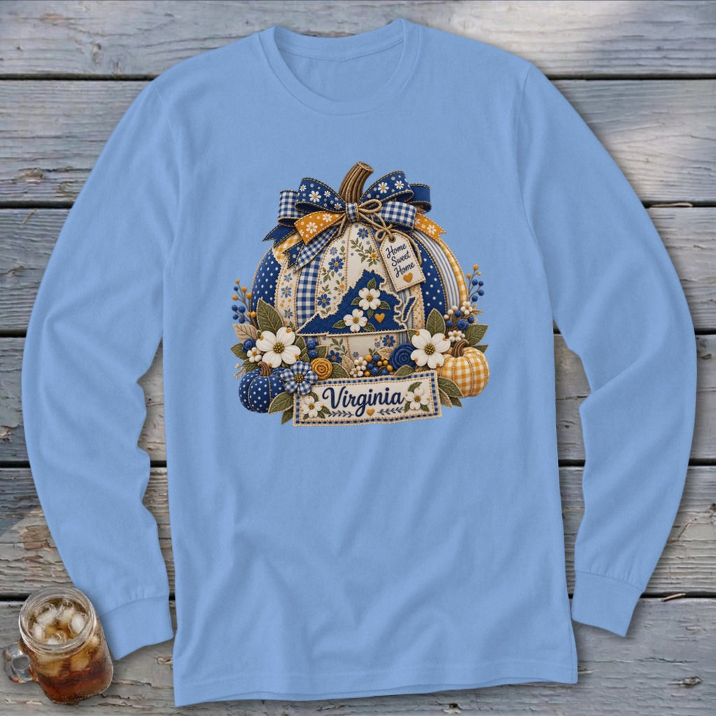 Virginia Faux Patchwork Pumpkin Long Sleeve Tee
