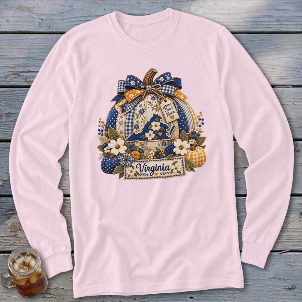 Virginia Faux Patchwork Pumpkin Long Sleeve Tee