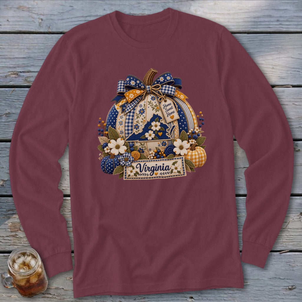 Virginia Faux Patchwork Pumpkin Long Sleeve Tee