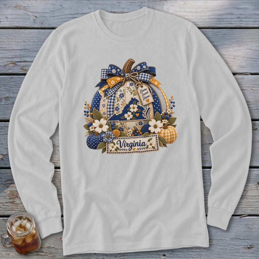 Virginia Faux Patchwork Pumpkin Long Sleeve Tee