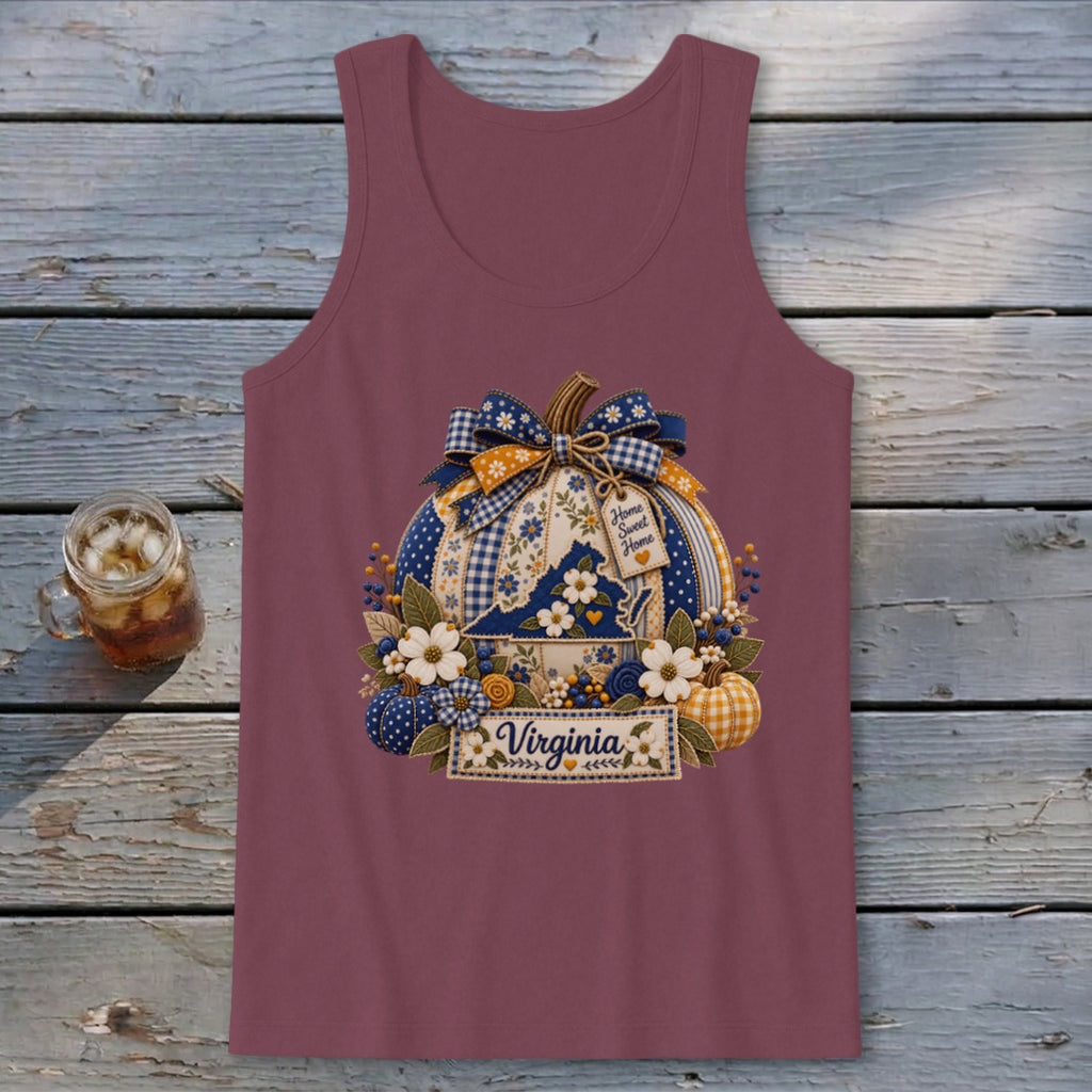 Virginia Faux Patchwork Pumpkin Tank Top