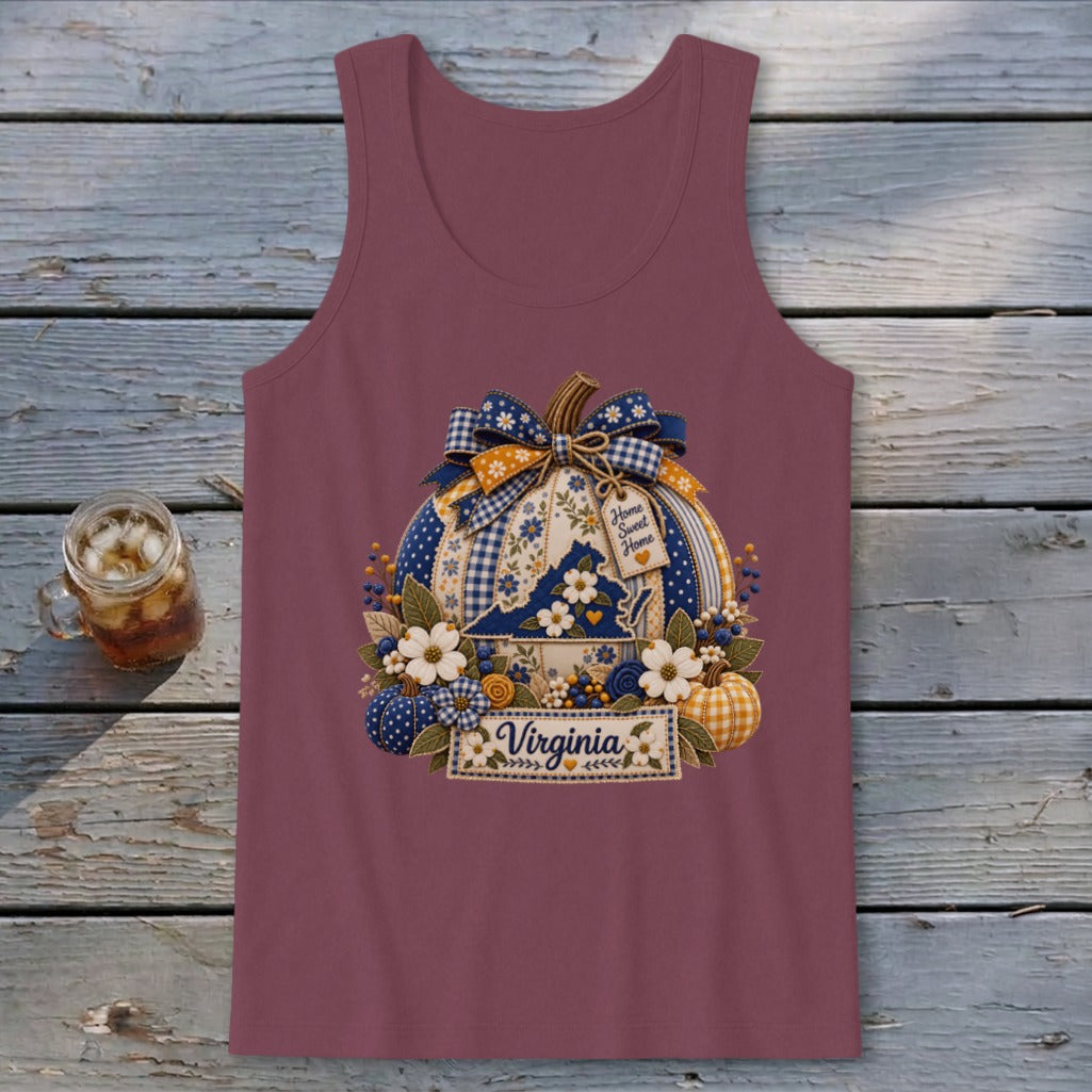 Virginia Faux Patchwork Pumpkin Tank Top