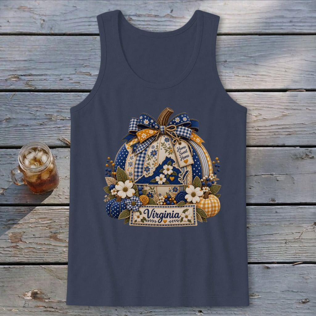 Virginia Faux Patchwork Pumpkin Tank Top